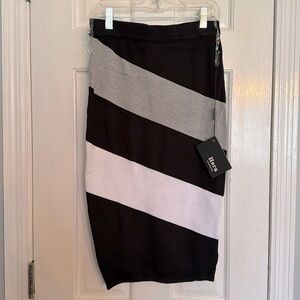 Hera gray white black stripped knitted pencil skirt S NWT
